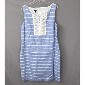 Talbots Dress Womens 14 Blue Linen Cotton Sleeveless Coastal Preppy Pockets